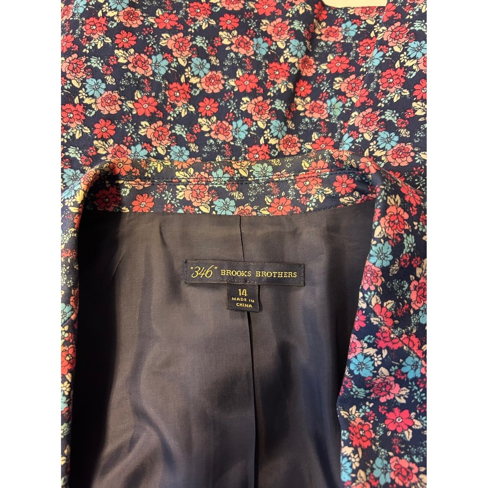 346 Brooks Brothers Womens Blazer Size‎ 14 Jacket Floral Navy Pink Blue Event - Picture 10 of 10